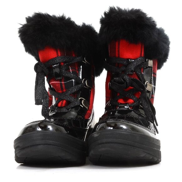 Anne Klein Gayla Red Plaid Faux Fur Mid-Calf Fabric Snow Boot Women's Size 5.5 - Picture 7 of 12